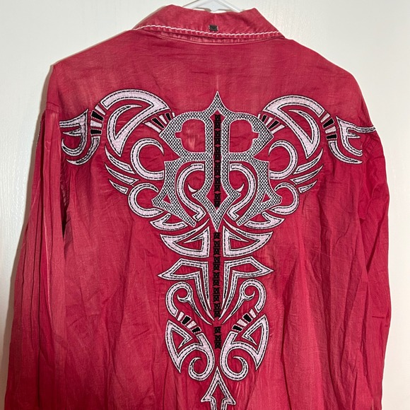 Roar Mens Red Embroidered Western Long Sleeve Shirt Size Large - Picture 5 of 5